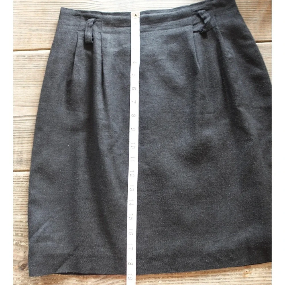 Vintage 90s Linen Mini Skirt 4 Black High Waisted Pleated Belt Loops Minimalist‎